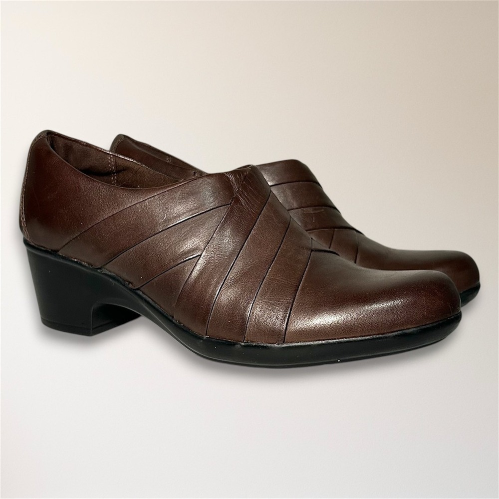 Clarks Collection Women's 7M Brown Leather Pleated Shootie Block‎ Heel Zip Shoes